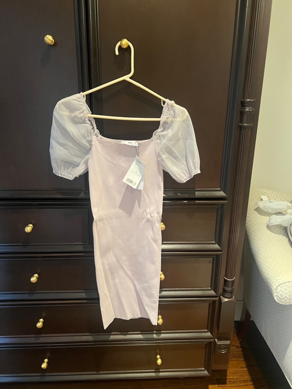 Mango Sheer Puff Sleeve Lilac Dress